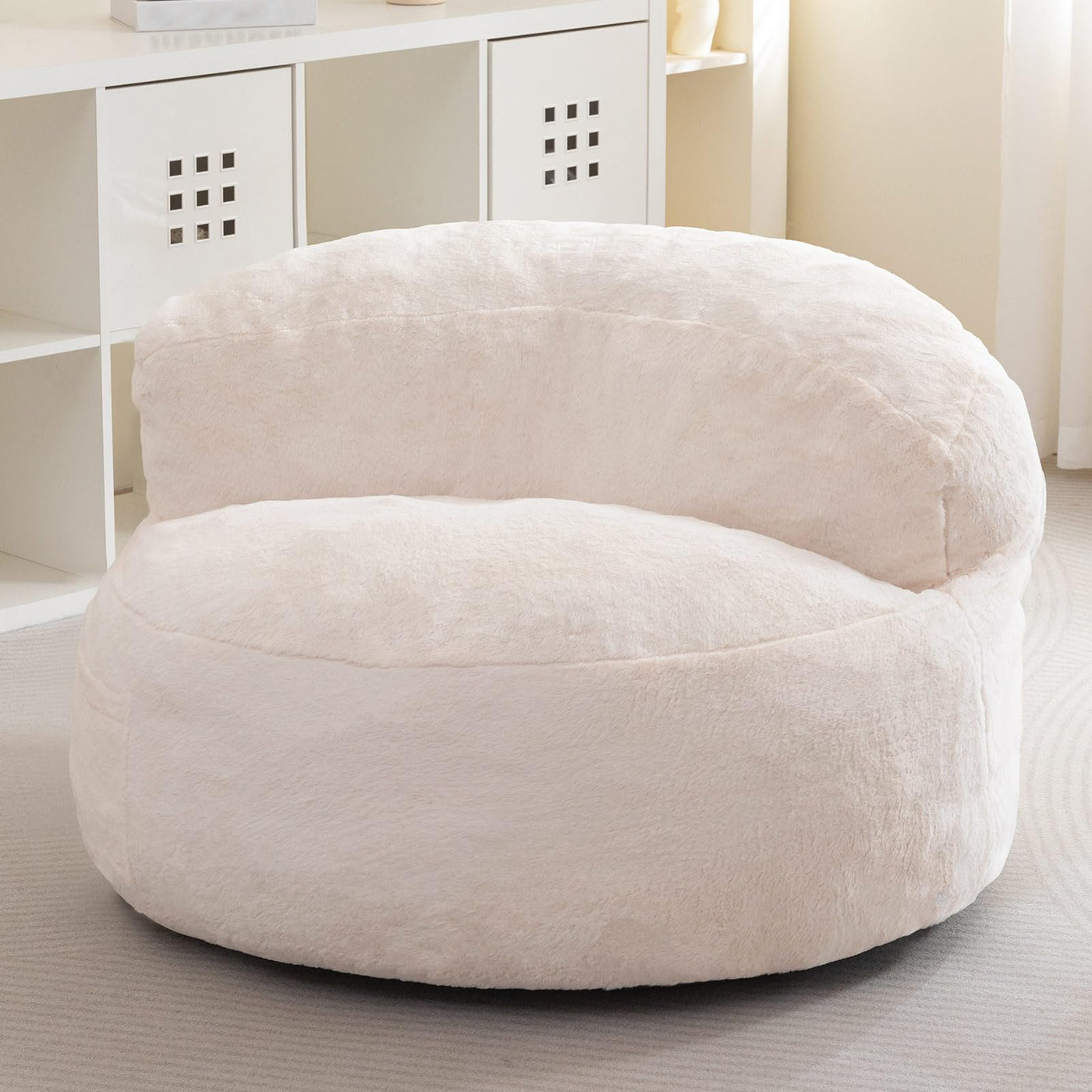 MAXYOYO Giant Bean Bag Chairs for Adults,  Large Big Lazy Sofa Accent Chair with Pocket, Beige