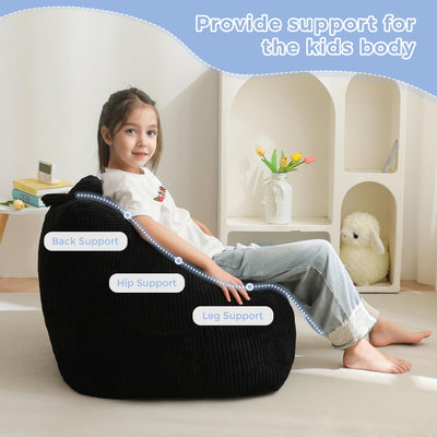 MAXYOYO Kids Bean Bag Chair, Corduroy Bean Bag Couch with Handle and Pocket for Gaming Reading Relaxing, Black