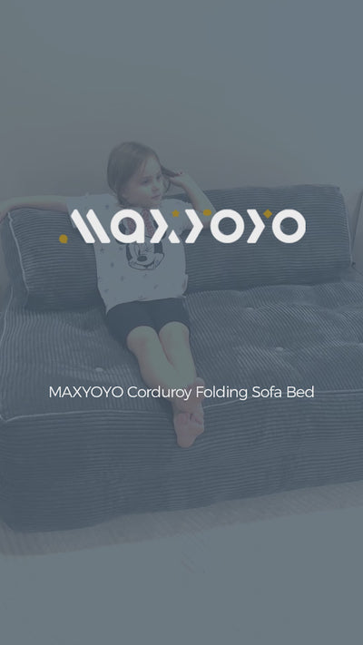 MAXYOYO Corduroy Folding Sofa Bed, Convertible Sleeper Chair with Pillow Foldable Mattress with Back Support(Double), Dark Grey