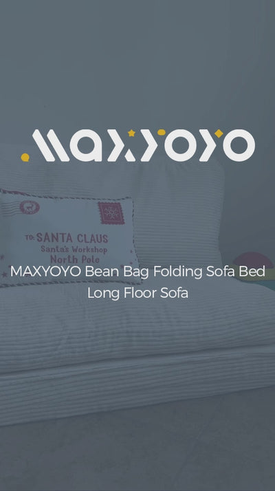 MAXYOYO Bean Bag Folding Sofa Bed with Corduroy Washable Cover, Extra Thick and Long Floor Sofa for Adults, Beige