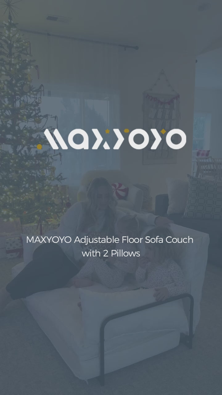 MAXYOYO Adjustable Floor Sofa Couch, Velvet Convertible Lazy Sofa Sleeper Bed with Pillows and Armrest, Double, Beige