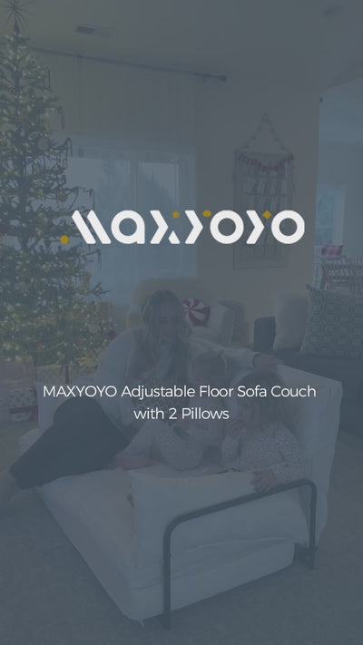 MAXYOYO Adjustable Floor Sofa Couch, Velvet Convertible Lazy Sofa Sleeper Bed with Pillows and Armrest, Double, Beige